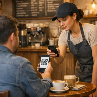 Staff member verifying redemption on customer's phone