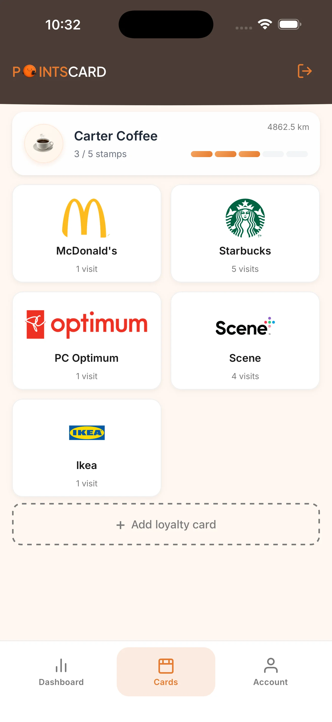 PointsCard app screenshot
