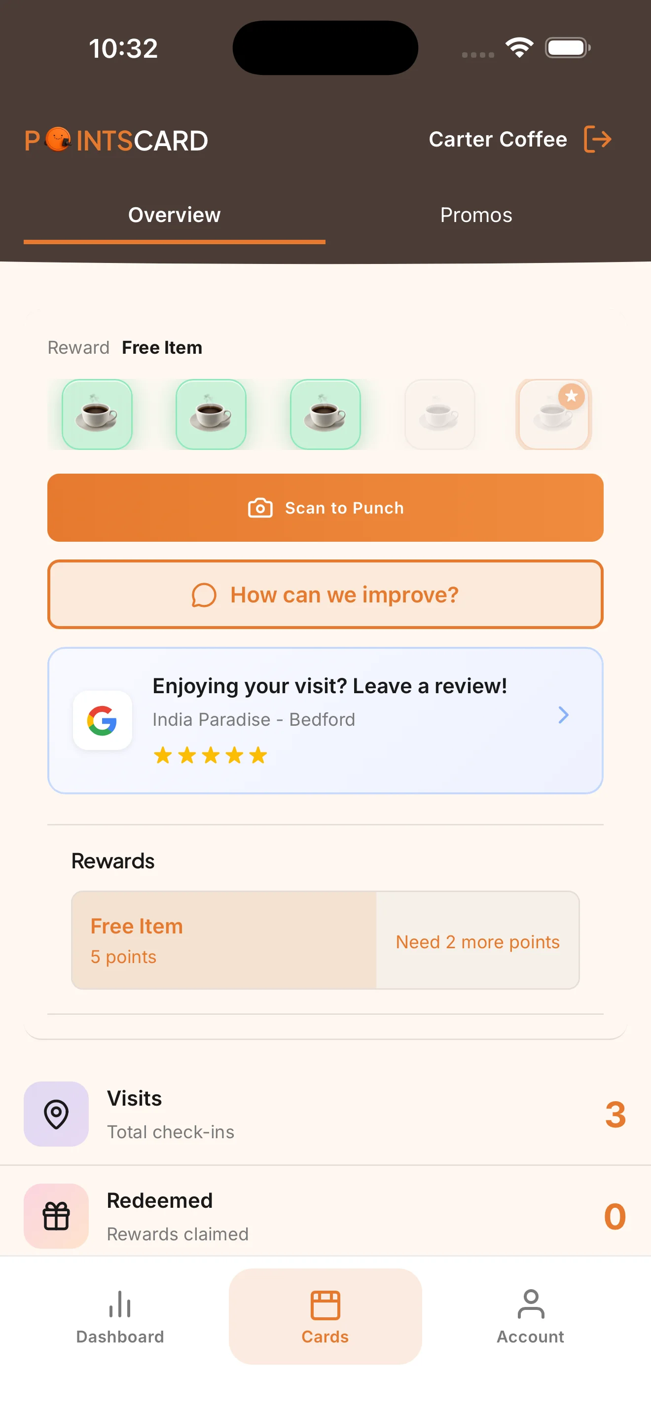 PointsCard app screenshot